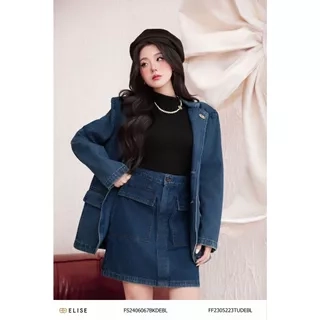 Áo vest jeans xanh ve đính logo thiết kế Elise FF2305223TUDEBL