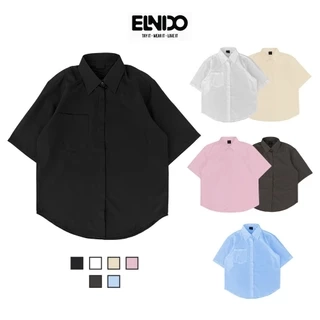 Áo sơ mi tay ngắn nam nữ ELNIDO form rộng phong cách unisex Hàn Quốc chất vải lụa dãn cao cấp