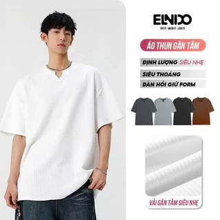 Áo thun gân nam ngắn tay unisex cổ V kiểu dáng trẻ trung năng động ELNIDO ED-02