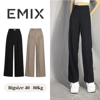 Quần công sở nữ ống suông lưng cao EMIX khóa trước chất tuyết mưa Quan09/P0K1+2
