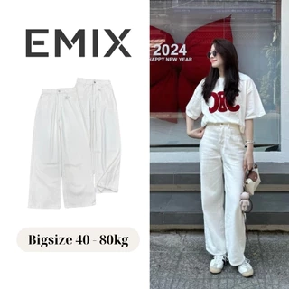 Quần jeans nữ trắng trơn ống suông tôn dáng Emix