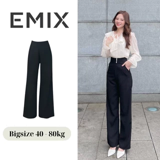 Quần tây ống rộng công sở nữ EMIX dáng dài khoá sườn cạp cao, chất tuyết mưa mềm mịn 030/P0/K34