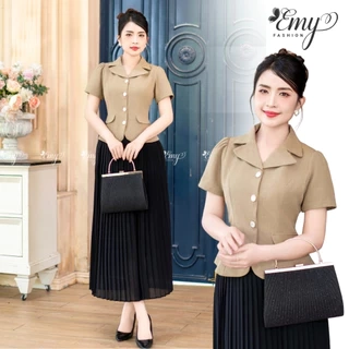 Áo Kiểu Nữ Công Sở EMY Thời Trang Thanh Lịch A9476 Cổ Danton Sang Trọng, Thiết Kế Dự Tiêc Màu Nâu