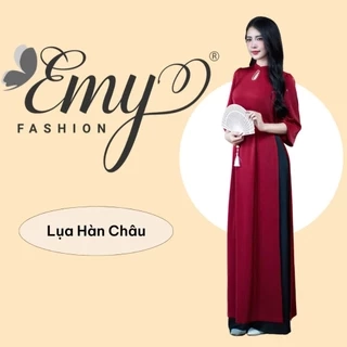 Set Áo Dài Thiết Kế EMY Thời Trang Cao Cấp Trung Niên EM7627, Nền Đỏ Vải Lụa Hàn Châu Sang Chảnh