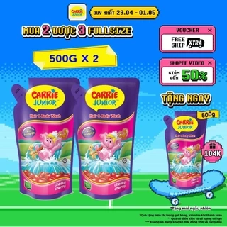 Combo 2 Túi Sữa Tắm Gội Carrie Junior Cho Bé Hương trái cây thiên nhiên Cheeky Cherry (500g x 2)