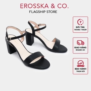 Erosska - Giày sandal nữ thời trang gót vuông kiểu dáng đơn giản màu đen cao 7cm - EB066
