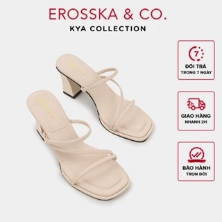 Erosska Kya - Dép cao gót nữ mũi vuông phối dây quai ngang màu nude cao 8cm - EM119