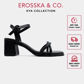 Erosska Kya - Giày sandal cao gót nữ mũi vuông quai đan phong cách đơn giản màu đen cao 6cm - EB072