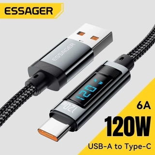 Essager 120W & 6A Cáp Sạc Nhanh Nylon Bện Màn Hình Kỹ Thuật Số Nguồn Sạc Cho Xiaomi Huawei