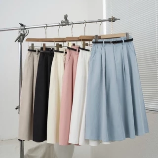 Chân Váy Kaki 2328, Kiểu Dáng Xòe, Thiết Kế Cạp Bán Chun Co Giãn Dễ Mặc