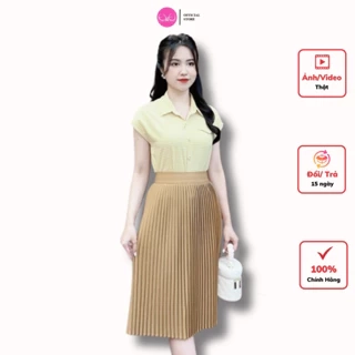 Chân váy xếp ly cạp kéo khóa chất liệu  chéo hàn cao cấp 2024 Evalover