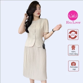 Set kí giả chân váy dập ly trơn cổ tròn Eva Lover SETKG2024307
