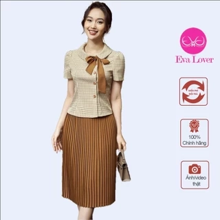 Set sơ mi chân váy công sở cổ tròn tay lỡ mix chân váy xếp ly chất liệu kate nhật hiện đại Evalover