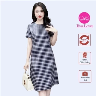 Váy đầm kẻ caro dáng xuông cổ tròn che khuyết  điểm tốt thiết kế trẻ trung Evalover