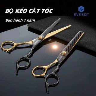 EVEBOT Bộ kéo chuyên nghiệp 10 mảnh để làm tóc，Mạ titan đen và vàng