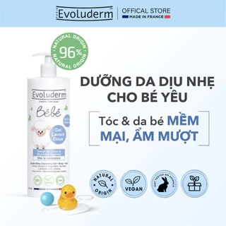 Gel tắm gội làm sạch dưỡng ẩm toàn thân cho em bé Chính hãng Evoluderm 500ml