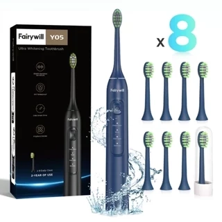 Bàn chải đánh răng điện siêu âm Fairywill, rung 42000HZ / phút 8 đầu sạc cho người lớn, sạc đầy 4h cho 100 ngày