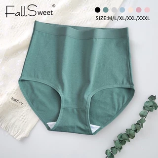 Quần Lót Cotton FallSweet Nữ Eo Cao Thoải Mái Màu Trơn Plus Size M-XXXL