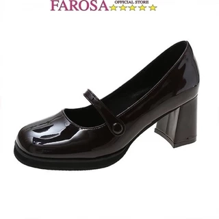 Giày cao gót đế vuông quai ngọc thời trang 7cm FAROSA - C24 chất da bóng cực sang chảnh (FORM TO)