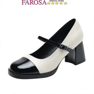 Giày cao gót nữ phối mũi FAROSA - C30 giày quai cài gót vuông cao 7cm chất da mềm cực xinh (FORM TO)