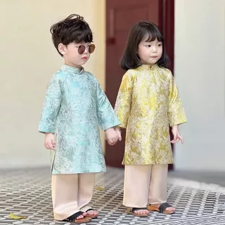 Áo Dài Bé Trai Bé Gái Fbaby Thiết Kế Gấm Họa Tiết Cao Cấp Cho Bé Đi Chơi, Lễ Tết Chất Liệu An Toàn Cho Bé