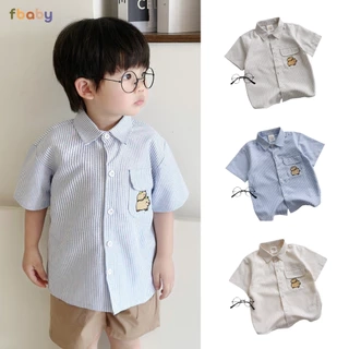 Áo Sơ Mi Kẻ Bé Trai Fbaby Cộc Tay Thêu Hình Vải Oxford 3 Màu Lịch Sự Dày Dặn Thoáng Mát Cho Bé Đi Chơi, Đi Học, Sự Kiện