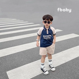 Bộ polo cộc bé trai bé gái cotton in chữ Fbaby