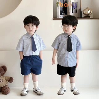 Bộ Quần Áo Sơ Mi Fbaby For New Generation Kèm Cavat Dành Cho Bé Trai Kẻ Sọc Phong Cách Công Tử Hàn Quốc Đi Chơi, Đi Học