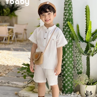 Bộ sơ mi cộc tay bé trai đũi trắng cổ tàu