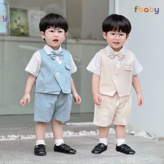 Set Bộ Gile Bé Trai Fbaby Cộc Tay 1 Khuy Kèm Sơ Mi, Nơ 2 Màu Thiết Kế Sang Trọng, Lịch Sự Phong Cách Hàn Quốc