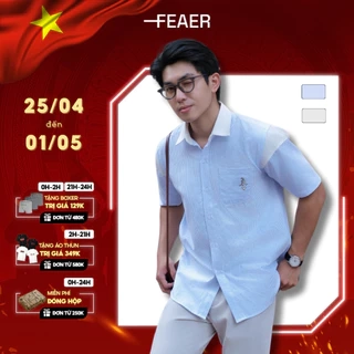Áo sơ mi sọc nam Hearts tay ngắn, vải Oxford cao cấp, thấm hút tốt, logo thêu quân bài đặc biệt - FEAER