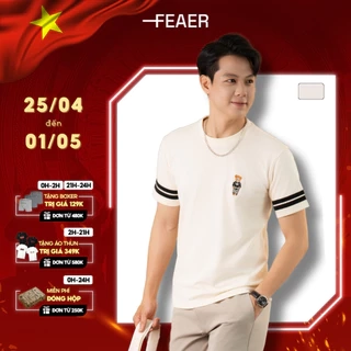 Áo thun nam Ourse cổ tròn, chất vải cotton thoáng mát, dáng regular, logo thêu gấu, tay phối sọc-FEAER