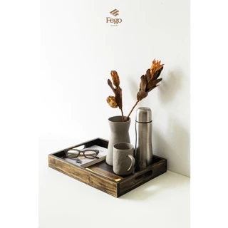 Khay gỗ thông tự nhiên FEGO có tay cầm để decor, trang trí, đựng đồ ăn, mỹ phẩm