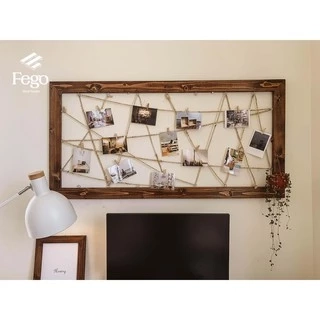 Khung ảnh treo tường dạng lưới tặng kèm kẹp gỗ FEGO gỗ thông tự nhiên