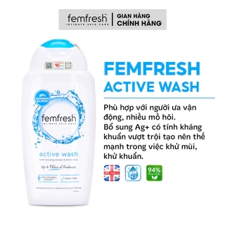 Dung Dịch Vệ Sinh Nữ Cho Người Ưa Vận Động Giúp Vùng Kín Sạch, Thơm, Tươi Mới Femfresh Active Fresh Wash 250ml UK