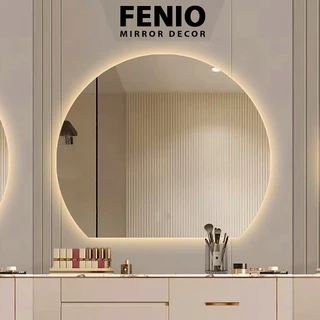 Gương tròn khuyết treo tường FENIO có đèn led cảm ứng decor