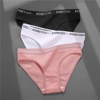 Set 3 quần lót nữ FINETOO màu trơn vải cotton mềm mịn