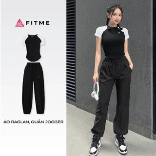 Bộ đồ tập thể thao Fitme áo thun Raglan Đen - Trắng quần jogger Đen