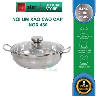 Nồi lẩu um xào inox 430 bếp từ 3 đáy Fivestar nắp kính ( 24cm / 26cm / 28cm )