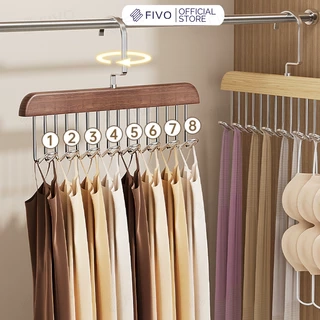 Móc Treo Quần Áo 8 Nhánh Gỗ Tự Nhiên FIVO FM01, Treo Đồ Lót, Cà Vạt, Thắt Lưng Gọn Gàng, Móc Xoay 360 Độ Chắc Chắn