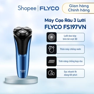 Máy Cạo Râu Flyco FS197VN 3 Lưỡi Kép Thân Máy Kháng Nước Sạc Nhanh 1 Giờ - Hàng Chính Hãng