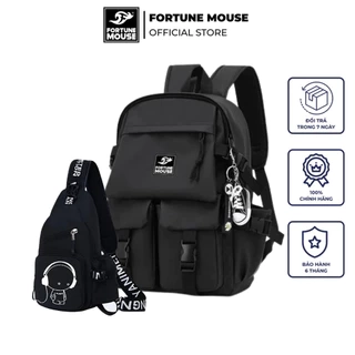 COMBO: Balo Fortune Mouse laptop B188 + Túi Đeo chéo Hàn Quốc 012 (không kèm móc khóa)