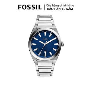 Đồng hồ nam Fossil Everett dây kim loại, mặt màu xanh 42 MM, xem ngày, màu bạc, FS5822