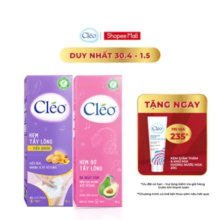 Bộ kem tẩy lông Cleo 50g cho viền bikini và kem tẩy lông nách Cleo 50g cho da nhạy cảm