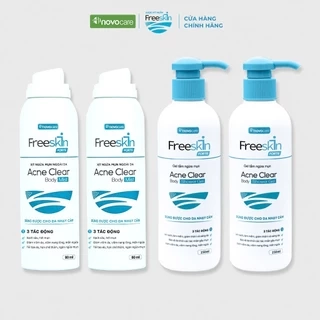 Combo 2 Gel tắm ngừa mụn&Xịt mụn lưng Novocare - Freeskin chuyên dùng cho mụn cơ thể, viêm nang lông, viêm da 250ml-80ml