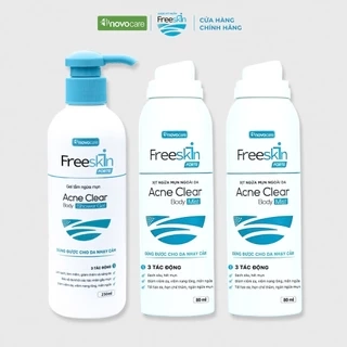 Combo 2 Xịt mụn lưng & 1 Gel tắm ngừa mụn Novocare - Freeskin chuyên dùng cho mụn cơ thể, viêm nang lông 80ml và 250ml