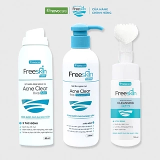 Combo DA MỤN - Xịt mụn Freeskin 80ml & Gel tắm ngừa mụn Freeskin 250ml & Bọt rửa mặt ngừa mụn Freeskin 120ml