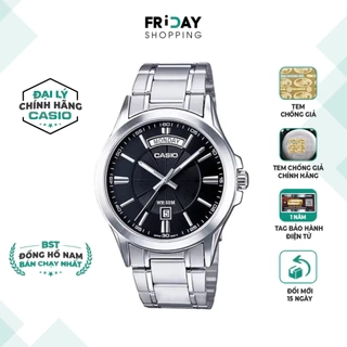 Đồng Hồ Casio Nam MTP-1381D-1AVDF Mặt Đen Dây Kim Loại Chính Hãng