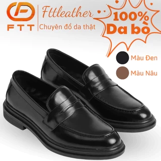 Giày da bò nam FTT Leather Derby trơn tăng chiều cao màu đen mã F0301