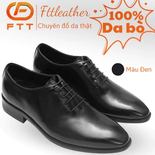 Giày tây nam công sở buộc dây dáng oxford captoe da bò trơn màu đen FTT Leather mã F635